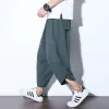 Pants Legible Summer Calf Length Pants Men Casual Loose Chinese Style Elastic Waist Linen Pant Man