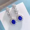 Stud Earrings High-quality Diamond-encrusted Blue Corundum 7 9 Oval Women's Light Luxury Style Simple