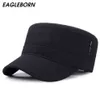 Eagleborn 2020 Classic Vintage Flat Top Mens tvättade mössor och hatt Justerbar monterad tjockare mössa Vinter varma militära hattar för män T249Y