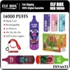 Tek Kullanımlık Kalem Otantik Elf Kutusu RGB 14000 Puflar E Sigara 25ml Pod Sepetleri 0% 2% 3% 5% 5 Pen Cihaz Sistemi 10 Renk Buharlaştırıcılar