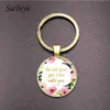 Suteyi Vintage Bronze Christian Bible Key Chain Holder Charms Bibeln Psalm Glas och blommor Bild Keychain Män kvinnor Gift1304W