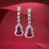 Dangle Küpeler Kabuğu Ruby Elmas Küpe Gerçek 925 STERLING Gümüş Nişan Düğün Damlası Kadın Mücevher Hediyesi