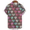 Mäns casual skjortor mode sommar kortärmad t-shirt lapel-knapp ner skjorta 3d tryck Alla hjärtans dag