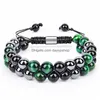 Kette geflochten 8 mm schwarzer Onyx Hämatit grün Tigerauge Naturstein Armband doppelt gewebt verstellbare Edelstein Perlen Armbänder Wristb Dhtka