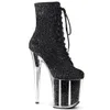 Martin 2024 20cm Lady Boots Leather Sexy Glitter Chunky High Heels Knight Women Ankle Booties Platform Round Toe Party Wedding Shoes Lace Up Dance Nightcubs 900