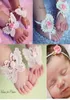 Kids Beautiful Gift BalleenShiny 3PCS Flower Headband Baby Girls Barefoot Sandals Hair Foot Accessories Elastic Fashion Foot Decor1322314