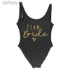 Kvinnors badkläder Kvinnor Badkläder S3XL Gold Print Team Bride Onepiece Swimsuit Squad badkläder Bachelorette Party Swimsuit Summer Beatchwear Bathing Suit 240307