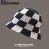 Koreansk handgjorda virkade hinkar våren Summer Soft Sun Hat Women Plaid Designer Bob Fisherman Cap 220427195e