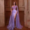 Urban Sexy Dresses Purple Satin Mermaid Prom Strapless One Shoulder with Cape Shiny Sequins Applices Side Slit Aftonklänningar Plus Size Formell Q240307