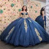 Dorcess granatowa sukienka Quinceanera 2024 Ballkleider Sparkle Vestido de 15 XV Anos Debiutante Sukienka urodzinowa ze złotą koronką Sweet 16 imprezowa suknia imprezy Elegancka sukienka konkursowa sukienka