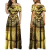 Robes de soirée hawaïennes personnalisées pour femmes, asymétrique épaule dénudée, longueur au sol, imprimé artistique polynésien d'été