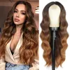 Natural high fiber Synthetic Lace Front 28 brown long Wigs Inch Deep Wave Long Wavy Ombre Wig Synthetic Hair Wigs For Women Lace Front Wig