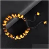 Chaîne 8mm Double Couche Tiger Eye Bracelet Pierre Naturelle Rangée Bracelets Réglables Bracelet Bracelet Manchette Femmes Et Hommes Bijoux Dr Dhjwb