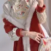 Ternos xgoth novo estilo chinês vestido modificado feminino ano novo chinês cheongsam vestido retalhos vermelho longo robe xale de pelúcia único/2 peças
