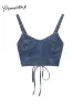 Camis Yitimuceng Denim Tank Top Vrouwen Zomer 2023 Nieuwe Mode Sexy Back Lace Up Jeans Y2k Crop Top Streetwear Blauw crop Tops