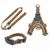 Ensemble de harnais pour colliers de chien de luxe, laisse pour chien, ceintures de sécurité, collier pour animaux de compagnie et chaîne pour animaux de compagnie de petite, moyenne et grande taille, chat, chihuahua, caniche, bouledogue, corgi, carlin, marron