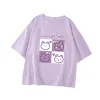 T-shirt 2024 Ny sommar lös koreansk tecknad ins stil kort ärm lila oneck flickor t-shirt