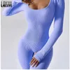 Laisiyi Litness Plestuits خريف الخريف للنساء مثير الجسم playsuit مربع الرقبة طويلة الأكمام رومب الإناث Slim Sportwear 240301