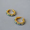 Hoop Earrings 18K Gold Plated Chic Design Brass Turquoise Beaded Vintage Style Fashion