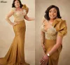 Arabski Aso Ebi Ebi Gold Satin Satyn Sukienki Promowe dla afrykańskich kobiet Glitz cekiny koronkowe koronkowe sznurki wieczorowe Slim Fit Plus Size Drugi recepcja sukienka CL3358