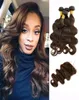 4 pakiety z koronkowym 4x4 Ciemnobrązowe brazylijskie fala ciała Virgin Hair Weave Bundles Middlethree Part6507637