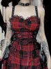 Dress Red Plaid Lolita Dress Women Aesthetic Mall Goth Vintage Lace Patchwork Bandage High Waist Corset Dress Partywear Female