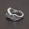 S925 prata esterlina retro estrela de david anel punk hip hop ajustável us 6-11 hexagrama anel motocicleta amuleto jóias 240220