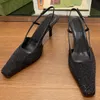 Geklede schoenen slingback hoge hakken veters ondiep gesneden schoenen sandalen halfhoge hak zwart mesh met kristallen sprankelende print schoenen rubber leren enkelbandje dames pantoffels