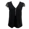 Women's Blouses Women Black Lace Top Solid Color Pullover Tops Stylish V-neck Short Sleeve Streetwear Dressy For Summer
