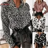 Dames T-shirts Casual Luipaard Dot Print Ruche Blouse Shirt Herfst Winter Lange mouw Dames V-hals Knop Tops Blusa Elegant Kantoor Dame