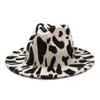 Chapeau en feutre de Jazz imprimé vache, Style européen et américain britannique, chapeaux Fedora en fausse laine pour femmes et hommes à large bord, fête formelle Panama, Hat315B