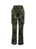 Capris LW Camo Print Side Side Pocket Cargo Camouflage Pants LowWaist Zipper Full Print Strinty Women Ounser