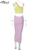 Suits FQLWL Summer Sexy Womens 2 Two Peice Sets Skirts Sleeveless Backless Crop Top Maxi Skirts Suits Soild Purple Matching Dress Sets