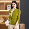 Women's Sweaters Women Beige Khaki Green Blue Black Pullover With Shoulder And Cuff Buttons Design Slim Fit Knitted Tops Cosy Knitwear