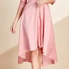 Party Dresses 2024 Spring Fashion Women's Korean Version Elegant And Mid Length Knee Irregular Hemline Slim Pink Dress