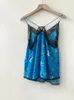 Dames Tanks Dames Viscose Camis Lente Zomer Kant Stiksels Mouwloos V-hals Sexy Dames Blauw Bloemenprint Sling Top 2024