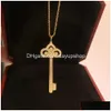 Pendant Necklaces Tlris Esigner Necklace T Family Thick Gold Version Crown Heart Key For Women 18K Rose Coat Chain High Diamond Pendan Dh5Kc