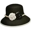Französische Vintage- und elegante lange Seidenhüte, Hepburn-Perlenblumen-Fischerhut, Badeort-Strandhut, Sonnenhut, Damenhut 240307