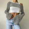 Pull tricoté à la main pour femmes, décontracté, manches évasées Ultra courtes, Sexy, Cover-Up en maille, tendance