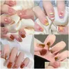 Unghie finte 24 pezzi adesivi per unghie in gel semi-indurito fai da te strisce di colore solido a lunga durata adesivo cursore Fl Er decalcomania manicure consegna goccia Dhblj