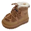 Сапоги, коллекция 2022 года, зимние детские зимние сапоги из натуральной кожи, теплая плюшевая хлопковая обувь для маленьких мальчиков, нескользящие модные сапоги для маленьких девочек, европейские размеры 21-25L2401L2402