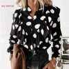 Dames T-shirts Casual Luipaard Dot Print Ruche Blouse Shirt Herfst Winter Lange mouw Dames V-hals Knop Tops Blusa Elegant Kantoor Dame