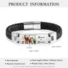 Anpassa män Po Leather Armband Family Names Custom Rostfritt stål Stapble Bangle Jewelry Birthday Present For Father 240227