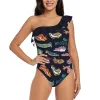 Roupa de banho nudie cuties sexy malha preta um pedaço maiô sem costas cortar banho feminino nadar maiô mar slug nudibranch biologia