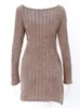 Sweater Dress Long Sleeve Dress Aesthetics Ribbed Brown Y2K Dress Fall Outfits Women Solid Bodycon Streetwear Knitted Dress 240301