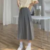 Kjolar veckade grå lång för kvinnor mode 2024 sommar koreansk stil avslappnad hög midja en linje midi kjol skola gi