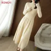 Vestido RONGYI elegante vestidos de moda suéter de caxemira vestido longo de malha 1O0% lã merino feminino gola alta saia de escritório outono inverno