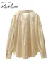 Anzüge BlingBlingee Gold Shiny Metallic Frauen Bluse Maxi Rock Anzüge Onkogene 2024 Frühling V-ausschnitt Langarm Shirt Weibliche Top Sets Y2K