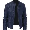 Mode hommes veste en cuir coupe ajustée col montant veste en polyuréthane mâle Anti-vent moto revers diagonale fermeture éclair vestes hommes 240228