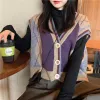 Waistcoats Fashion Women Sweater VEST 2023 NYHET FJURSMELESLESS KNITT V NECK CARDIGAN KVINNA JUMPER TOPT YTERWEAR PATHWORK H08